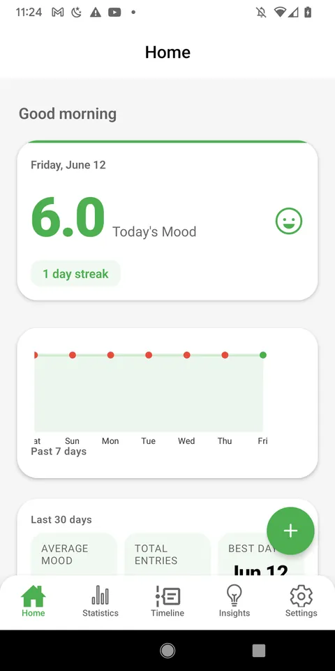 SoulSync home screen with today's mood entry