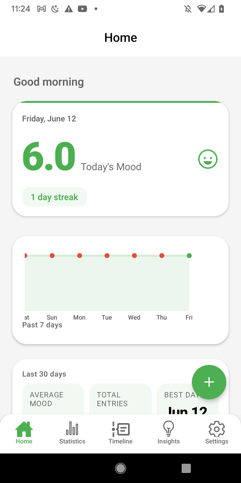 SoulSync home screen showing today's mood entry